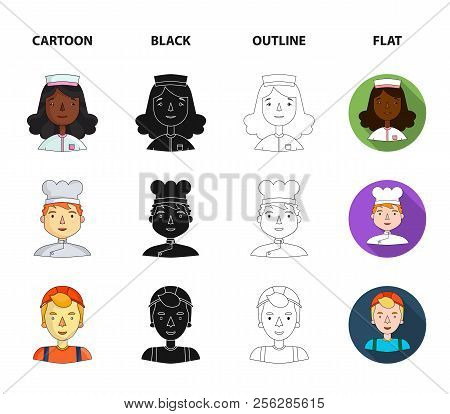 A Nurse, A Cook A Builder In A Helmet, A Taxi Driver . People Of Different Professions Set Collectio