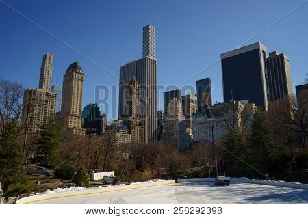 Winter Scene In Central Park. Wollman Rink, Manhattan