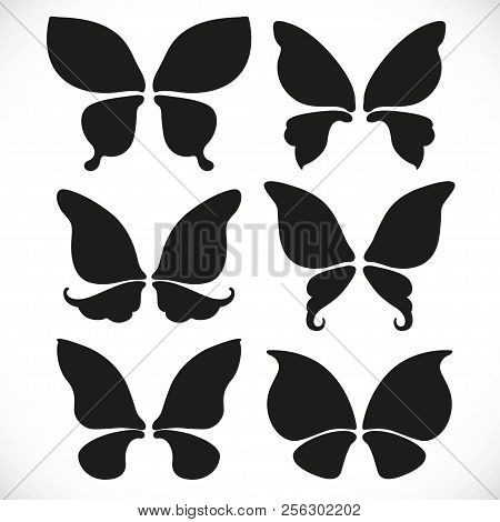 Black Silhouette Of Fairy Wings Different Form For Cutting Set 1 Isolated On A White Background