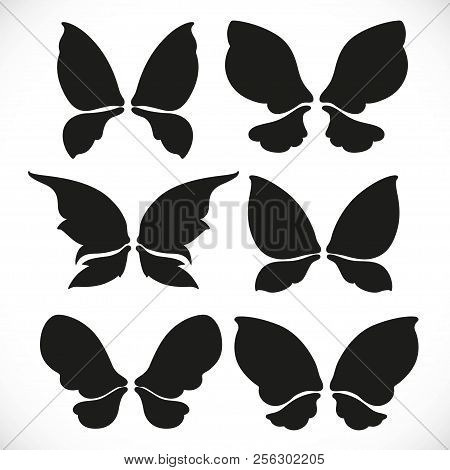 Black Silhouette Of Fairy Wings Different Form For Cutting Set 2 Isolated On A White Background