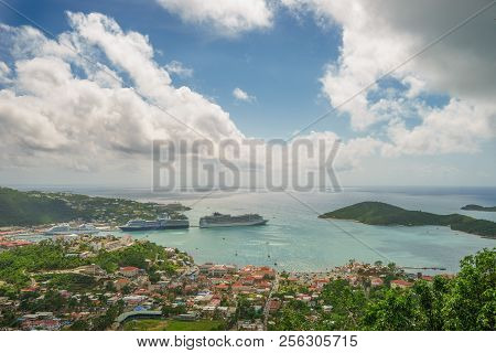 Three Cruise Ships In The Port Of St Thomas, Us Virgin Islands