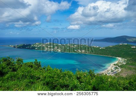 Aerial View Of Magens Bay. Magens Bay, A Tropical Paradise Dubbed As The Most Popular Beach In St Th
