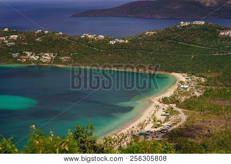 Aerial View Of Magens Bay. Magens Bay, A Tropical Paradise Dubbed As The Most Popular Beach In St Th