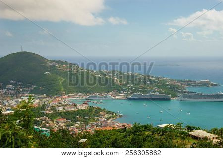 Three Cruise Ships In The Port Of St Thomas, Us Virgin Islands