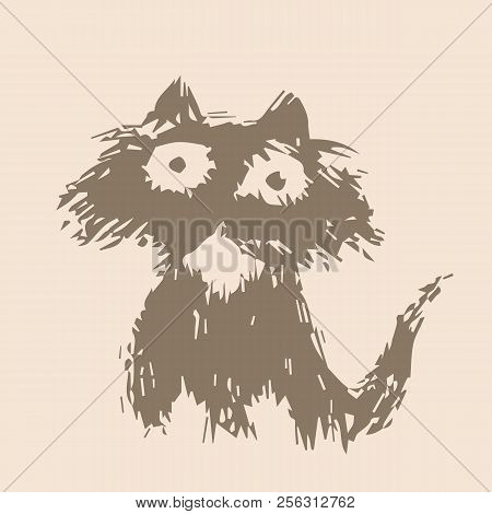 Cute Fur Cat. Funny Cartoon Pet. Vector Illustration.