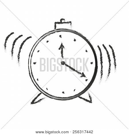 Hand Drawn Alarm Clock Isolated On White Background. Vector Old-fashioned Illustration
