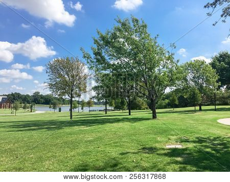 Beautiful Green Park With Pathway Trail In Coppell, Texas, Usa