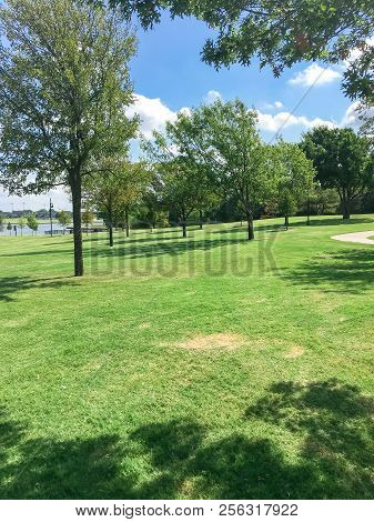 Beautiful Green Park With Pathway Trail In Coppell, Texas, Usa