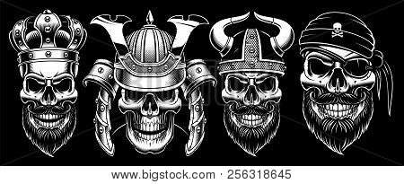 Set Of Vintage Blak And White Skulls.
