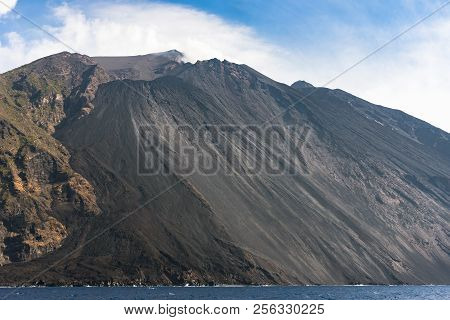 Slope Of The Volcano Stromboli, Which Is In Continuous Eruption, Aeolian Islands, Italy