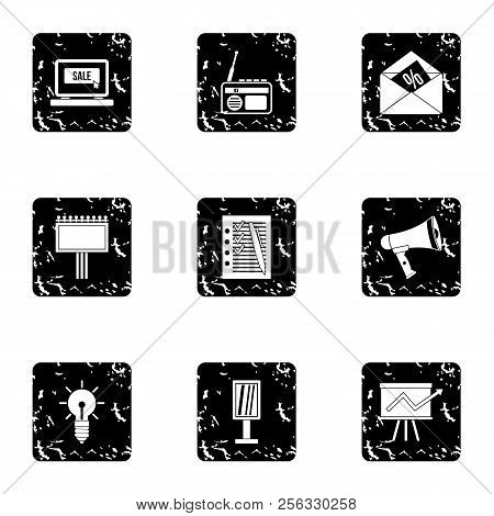 Contextual Advertising Icons Set. Grunge Illustration Of 9 Contextual Advertising Icons For Web