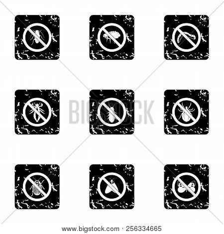 Harmful Insects Icons Set. Grunge Illustration Of 9 Harmful Insects Icons For Web