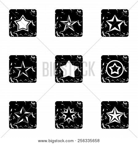 Five-pointed Star Icons Set. Grunge Illustration Of 9 Five-pointed Star Icons For Web