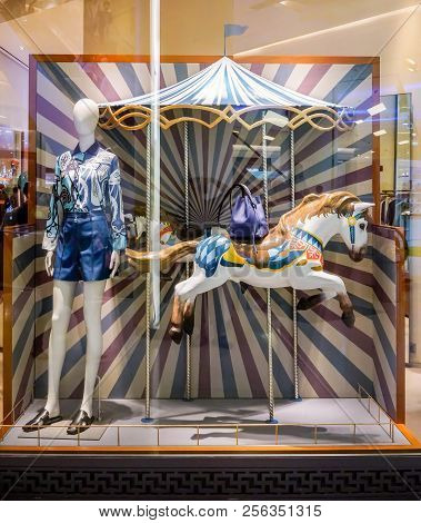 Hermes Shop At Siam Paragon, Bangkok, Thailand, May 9, 2018 : Window Display Of Mannequin In Fashion