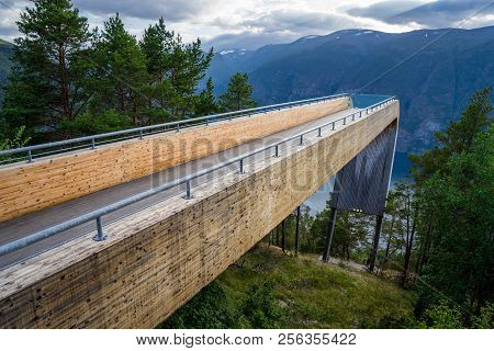 Stegastein Viewpoint At The Aurlandsfjorden. Aurlandsvegen, Sogn Og Fjordane, Norway