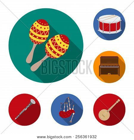Musical Instrument Flat Icons In Set Collection For Design. String And Wind Instrument Vector Symbol