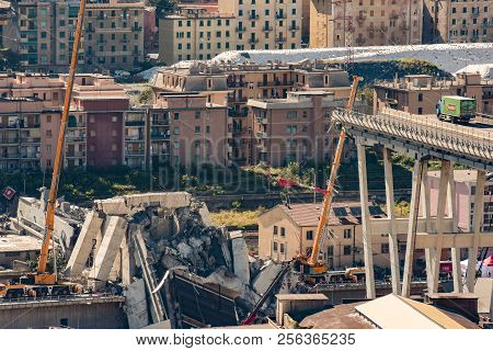 The Morandi Bridge Of Genoa, That Connected The Ligurian Riviera Of The Levante To The West, The Aug