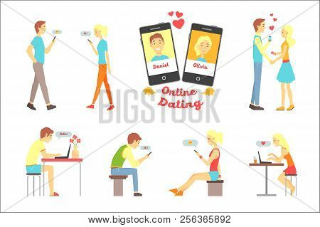 Online Dating App, People Finding Love Using Dating Websites And App On Smartphones And Computers Se