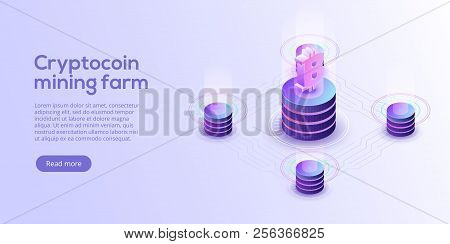 Cryptocoin Mining Farm Layout. Cryptocurrency And Blockchain Network Business Isometric Vector Illus