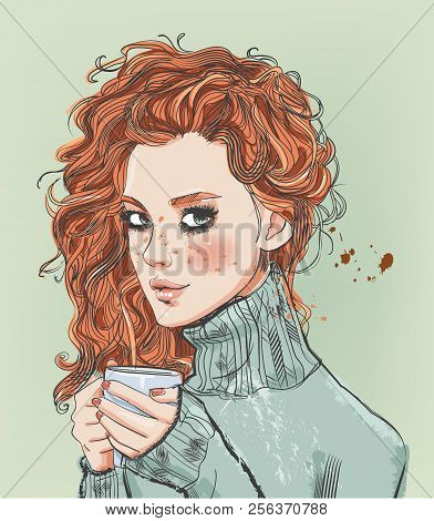 Portrait Of Beaitiful Young Woman With Coffee Cup