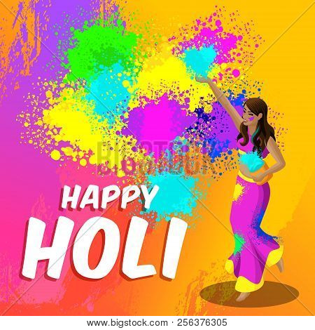 Isometry Spring Festival, Beautiful Indian Woman Casts A Colored Prosy, Bright Beautiful Background 