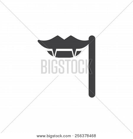 Vampire Fangs On A Stick Vector Icon. Filled Flat Sign For Mobile Concept And Web Design. Party Mask