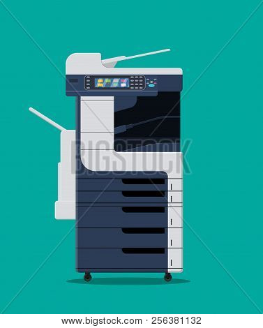 Office Multifunction Machine. Printer Copy Scanner Device. Proffesional Printing Station. Vector Ill
