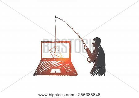 Dlp, Espionage, Virus, Penetration, Dangers Concept. Hand Drawn Isolated Vector.