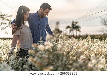 Romantic Couple on a Love Moment at Holambra, Sao Paulo, Brazil