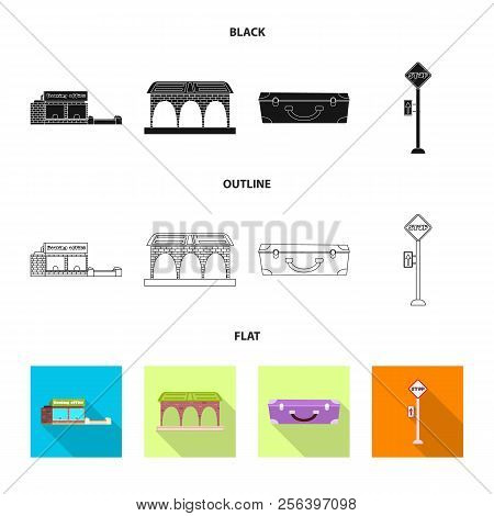 Vector Design Of Train And Station Icon. Collection Of Train And Ticket Stock Symbol For Web.
