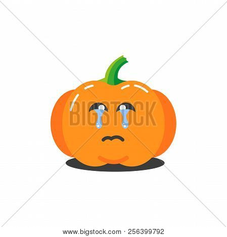 Colored Illustration Of A Simple Cartoon Funny Pumpkin For Halloween Which Cries