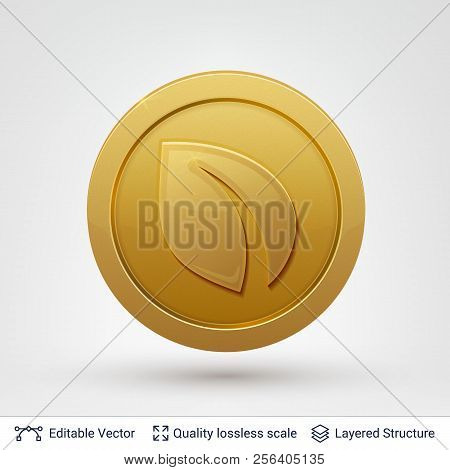 Peercoin Symbol On Round Coin With Drop Shadow.