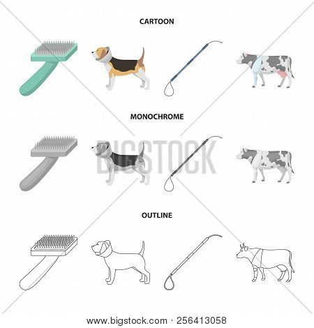 Dog, Cow, Cattle, Pet .vet Clinic Set Collection Icons In Cartoon, Outline, Monochrome Style Vector 