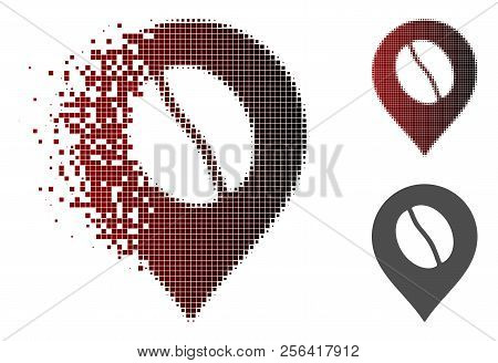 Coffee Bean Marker Icon In Fractured, Dotted Halftone And Undamaged Solid Versions. Elements Are Arr