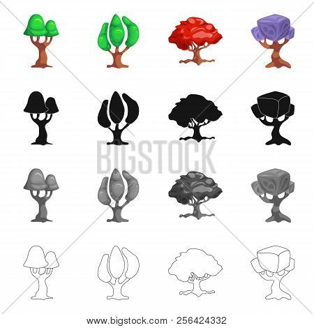 Vector Design Of Tree And Nature Sign. Collection Of Tree And Crown Vector Icon For Stock.