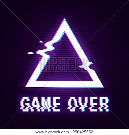 Vector Background, Texture Damage. Glitch Error With Text Game Over. Game Design. Final Scene.