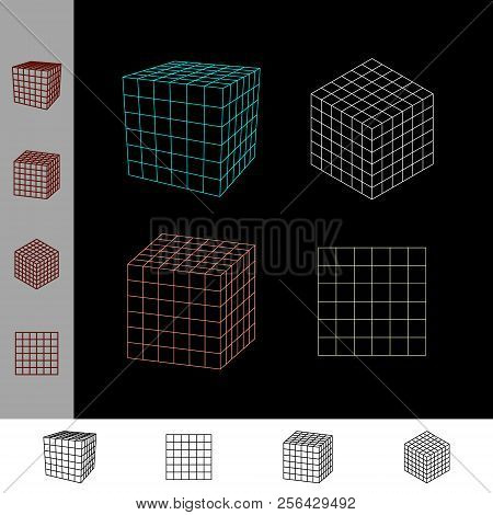 Cube Wireframe Set.  3d Vector Outline Illustration.