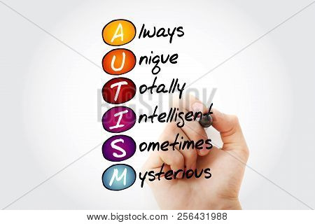 Autism - Always Unique Totally Intelligent Sometimes Mysterious, Acronym Concept With Marker