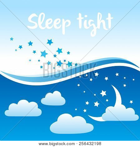 Vector Background With Night Sky Scenery, Stars, Moon, Clouds