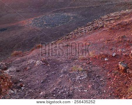 A Crater On Montana Roja, Lanzarote, Canary Islands. Montana Roja Is A Volcano In Playa Blanca, Lanz