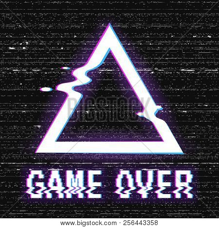Vector Background, Texture Damage. Glitch Error With Text Game Over. Game Design. Final Scene.