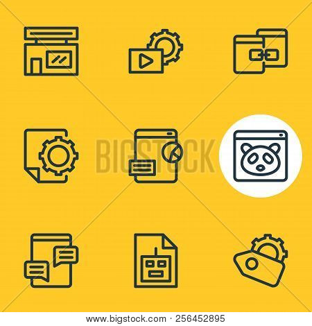 Vector Illustration Of 9 Advertisement Icons Line Style. Editable Set Of Blog Commenting, Robot Txt,