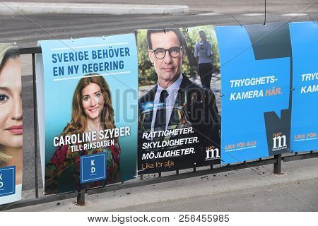 Stockholm, Sweden - August 23, 2018: Moderate Party (moderaterna) And Christian Democrats (kristdemo