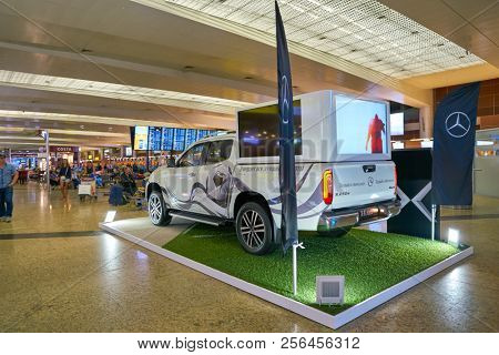 MOSCOW, RUSSIA - CIRCA JULY, 2018: Mercedes-Benz X-Class car on display at Sheremetyevo International Airport