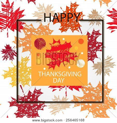 Thanksgivig Day. Template Poster Design . Pumpkins  And Maple Leaves. Vector Illustration.