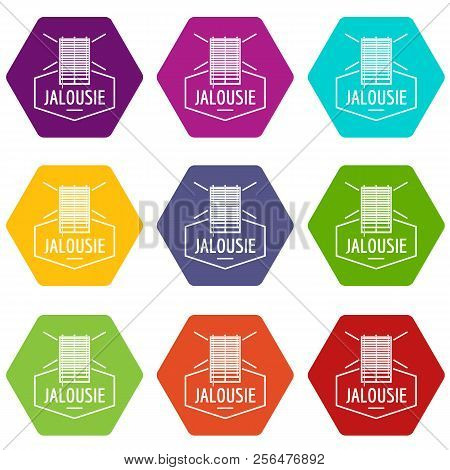 Jalousie Icons 9 Set Coloful Isolated On White For Web