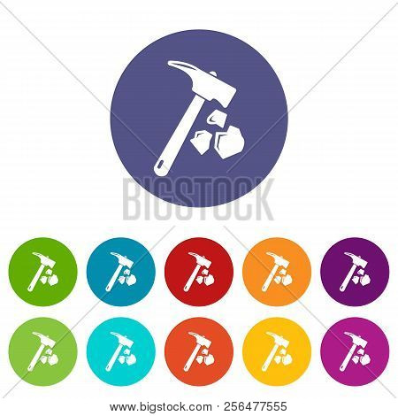 Minning Hand Hammer Icons Color Set Vector For Any Web Design On White Background