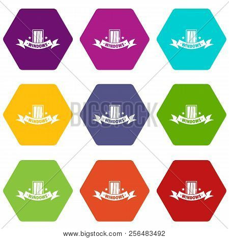 Exterior Emblem Icons 9 Set Coloful Isolated On White For Web