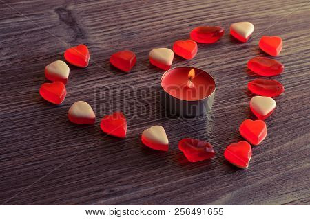 Jelly Candies In Shape Of Heart With Candle Flame