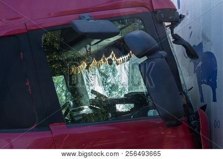 The Collision Of Two Trucks In Latvia, On The A8 Road, Occurred On August 23, 2018